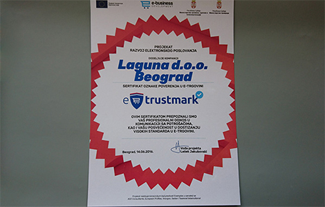 laguni uručen e trustmark sertifikat za dostizanje visokih standarda u elektronskoj trgovini laguna knjige